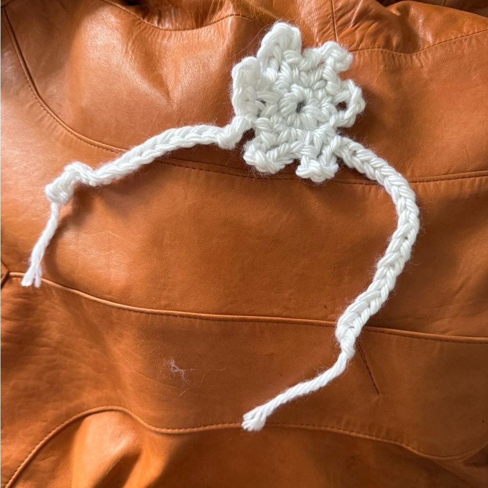 White crochet flower crown hair tie for babies (17” length end to end)